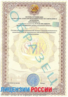 Образец сертификата соответствия (приложение) Путилково Сертификат ISO 13485